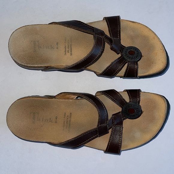 Think! Julia Brown Leather And Cork Cross Strap Sandals - Picture 6 of 10